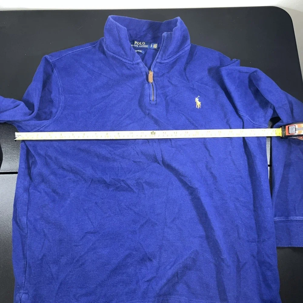 Ralph Lauren Polo Sweater Mens L Large Blue Estate Rib Flesh Pony  1/4 Zip